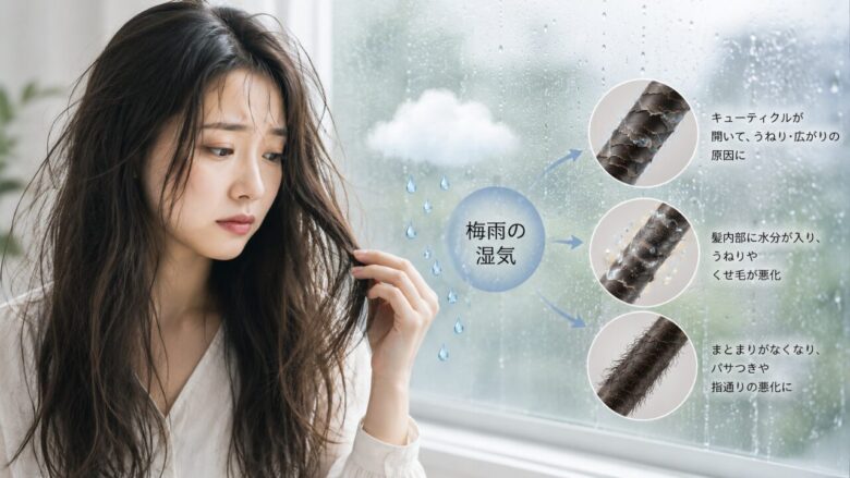 梅雨の湿気が髪に与える影響